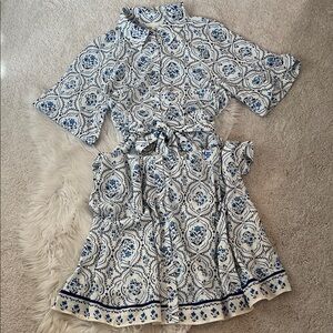 H & M women’s blue and cream dress.